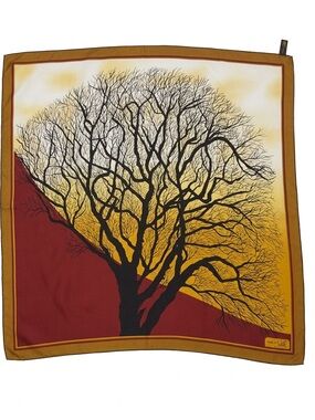 Joong Wha 100% Silk Scarf Tree Nature Print Earth Tones Vintage Whimsigoth EUC